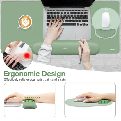 MOSISO Wrist Rest for Mouse Pad Set, Large Gaming Deskpad, Green | Circle Curved Mousepad&Keyboard Wrist Rest&Coaster, Ergonomic Non-Slip Mousepad&Easy Typing Pad with Silicone Lining - color: Green