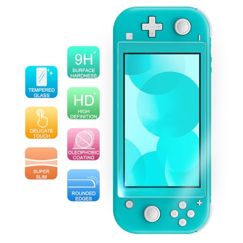 TJS Screen Protector for Nintendo Switch Lite Model 2019 5.5" (Clear) | 2 Pack Tempered Glass Screen Protector Works While Docking 0.3mm Thickness/Bubble Free/Ultra Clear/9H Hardness/Anti-Scratch - size: Nintendo Switch Lite 5.5''