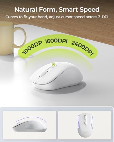 seenda COE200 Wireless Bluetooth Keyboard and Mouse Combo with Wrist Rest | USB/Bluetooth multi-device switching, quiet keys & clicks, full-size ergonomic set for PC, laptop, Mac, MacBook, White - color: White