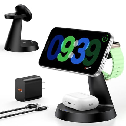 3 in 1 Charging Station for Apple Devices, 15W Fast Wireless Charger Compatible with MagSafe Charging Stand for iPhone 17 16 15 14 13 12 Series, Watch Charger Stand for Apple Watches & Airpods - size: 15W Max for Phone
