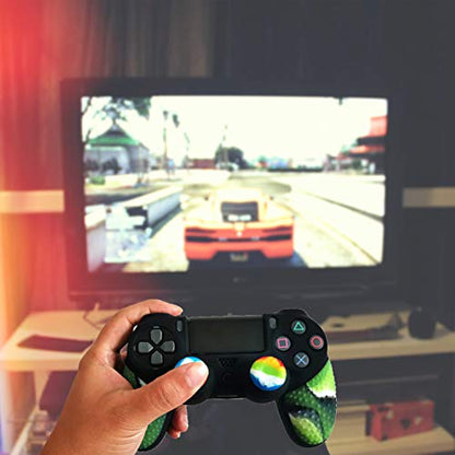 Silicone Skin Cover for Ps4 Slim/Pro DualShock Controller(1pc Anti-Slip Case, 1 Pair L2 R2 Trigger Extender, 4pcs Thumb Grips,4pcs LED Light Bar Protector Decal)(Double Green granular) - color: Double Green granular