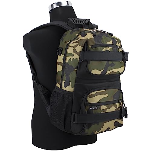 Eastsport Travel Skateboard Backpack Double Strap Laptop Bag Multi-Sport Design for Men and Women, Army Camo - color: Army Camo