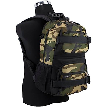 Eastsport Travel Skateboard Backpack Double Strap Laptop Bag Multi-Sport Design for Men and Women, Army Camo - color: Army Camo