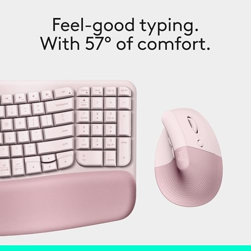 Logitech Wave Keys & Lift Vertical Mouse - Ergonomic Wireless Keyboard and Mouse Combo - with Cushioned Palm Rest, Easy-Switch, Bluetooth, for Multi-OS, Windows/Mac - Rose - color: Rose, style: Right-Handed
