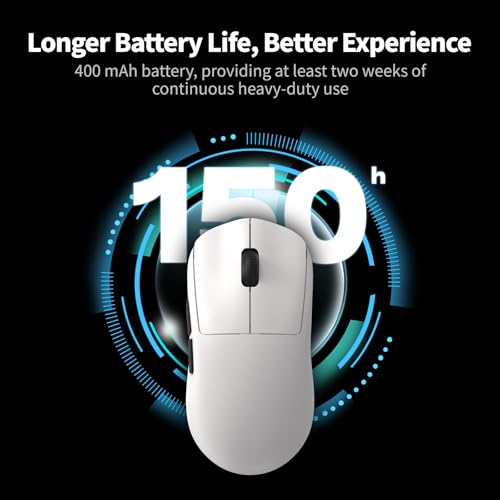 Hexgears H9 Wireless Gaming Mouse, BT5.0/2.4G Hz/USB C Gaming Mice, 12500DPI, 60g Lightweight, 5 Programmable Buttons, Web Driver, 150 hr Battery Life, Gaming Accessories for PC/Laptop/Mac (White) - color: White