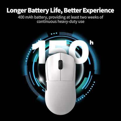 Hexgears H9 Wireless Gaming Mouse, BT5.0/2.4G Hz/USB C Gaming Mice, 12500DPI, 60g Lightweight, 5 Programmable Buttons, Web Driver, 150 hr Battery Life, Gaming Accessories for PC/Laptop/Mac (White) - color: White