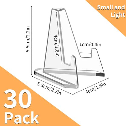 NIUBIER Card Display Stand, Arcylic Card Holder, Clear Mini Easel, 2.2 in | 30 Pcs, Display Sport Trading Graded Baseball Card, Also for Challenge Coin Photo Phone Medal, Stable Design, Thicker Acrylic - size: M-2.2 in