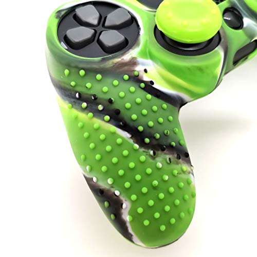 Silicone Skin Cover for Ps4 Controller (1pc Anti-Slip Case, 1 Pair L2 R2 Trigger Extender, 4pcs Thumb Grips,4pcs LED Light Bar Decal) Protector for DualShock PS4/ Slim/Pro Controller (Green granular) - color: Green granular