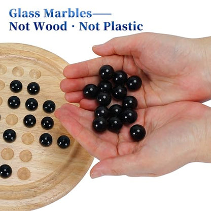 Offelec Wooden Solitaire Board Game with 33 Piece Black Glass Marbles Classic One Player Gameplay Strategy Puzzle Board Games Kids & Adults Fun Family Tabletop Toys, Birthday Gift,Table Games - color: Black Solitaire