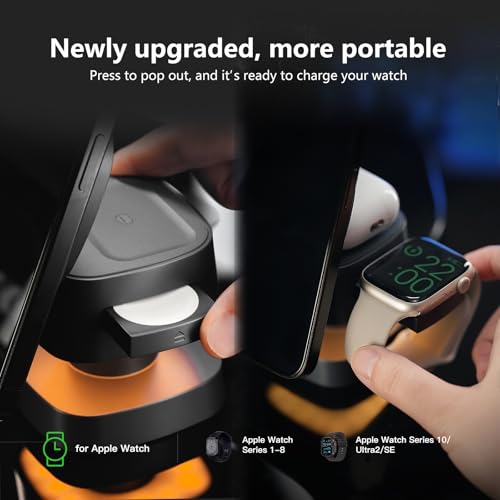 3 in 1 Charging Station with Night Light, 4 in 1 Wireless Charger for Apple | 15W MagSafe magnetic stand for iPhone 17/16/15/14/13/12, Apple Watch & AirPods. Foldable travel wireless charge (Gray) - color: Gray