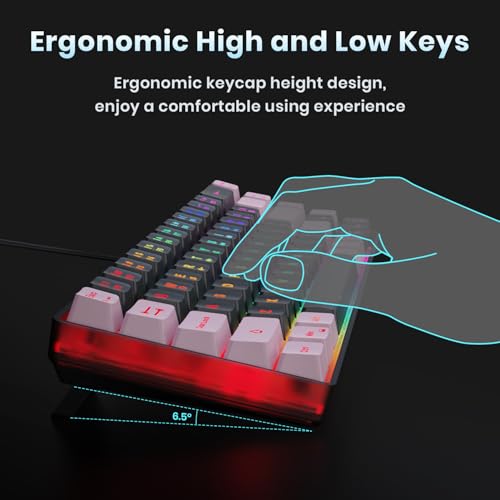 GEODMAER 65% Gaming Keyboard, LED Backlit, Ultra-Compact Anti-Ghosting No-Conflict 68 Keys Membrane Gaming Wired Keyboard for PC Laptop Windows Gamer(Black-Pink) - color: Black-Pink