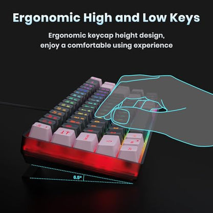 GEODMAER 65% Gaming Keyboard, LED Backlit, Ultra-Compact Anti-Ghosting No-Conflict 68 Keys Membrane Gaming Wired Keyboard for PC Laptop Windows Gamer(Black-Pink) - color: Black-Pink