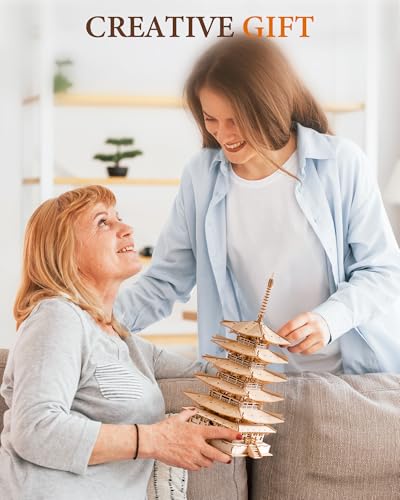 Rolife Wood Model Kits for Adults to Build 3D Puzzles DIY Five-storied Pagoda Birthday Unique Gifts for Friends or Family