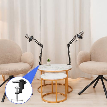Black C-Clamp, 2 in 1 Table Mount Clamp for Microphone | Metal Desk Clamps Mount Holder with Adjustable Screw for Microphone Suspension Boom Scissor Arm Stand Holder, Black
