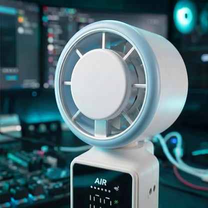 Portable Handheld Fan, 100-Speed Turbo Rechargeable Mini Fan | 3-in-1 Wearable Foldable Fan with Ice Compress Cooling. Ideal for Travel, Outdoor, Office. Compact & Long Battery Life. - color: White&Blue