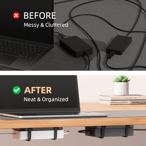 Upgraded Laptop Charger Holder,Adjustable Silicone Strap Power Brick Organizer With Heat Dissipation,Under Desk Cable Management Mount For Most Power Adapters,Chargers, Included Screws & Adhesive - color: Black