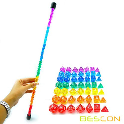 Bescon 49pcs Rainbow Gem Mini Polyhedral Dice Set in Long Tube, Rainbow Transparent Mini RPG Dice 7X7pcs, Mini Gem Dice Set - color: 7x7 49pcs Gem Rainbow Tube