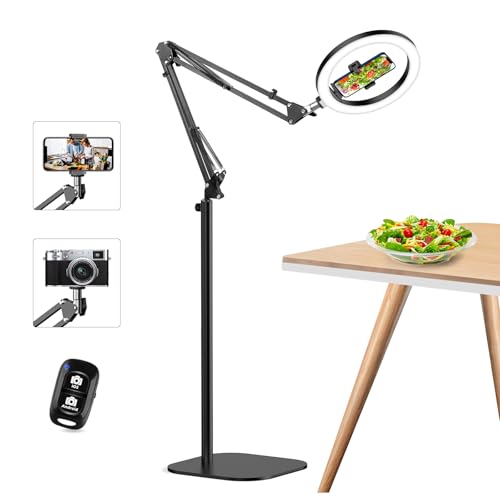 10" Ring Light Tripod for iPhone Overhead Phone Mount Holder, Flexible Ring Light with Stand - LED CRI >95 & Adjustable 70" Height, Phone Stand for Recording Video Camera Selfie Vlog TikTok YouTube - size: 10 inches