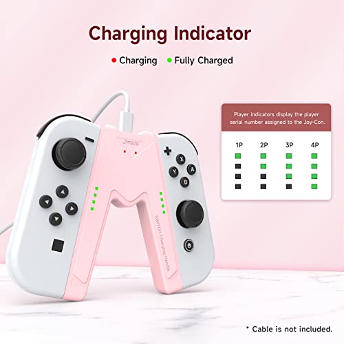 JINGDU Switch Joy-Con Charging Grip Compatible with Nintendo Switch & OLED Model, V-Shaped Pink Gaming Charger with Indicators - color: Pink