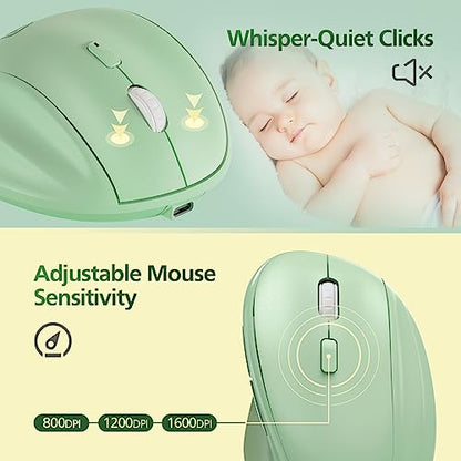 Micropack Ergonomic Vertical Wireless Bluetooth Mouse for Laptop MacBook PC Rechargeable Silent Click 3-Mode Multi-Device 2.4G Adjustable DPI Compatible with Windows Android iOS MacOS Green - color: Green, size: Rechargeable 3-Mode