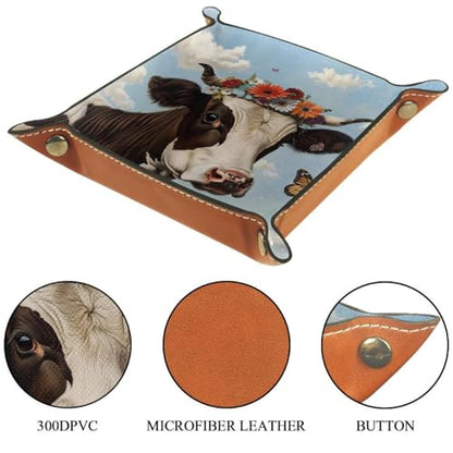 Cow with Flowers Crown Dice Tray Dice Rolling Tray Folding Dice Holder for Dice Games, Like RPG, DND and Other Table Games - color: Multi 18