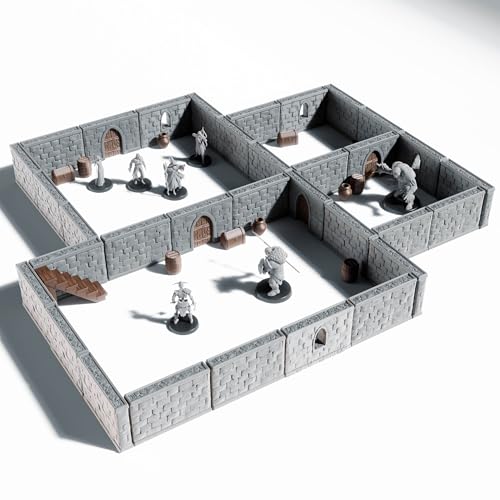 Dungeon Walls Modular DND Terrain Set - 48 Piece Tabletop Role-Playing Scenery - 28mm Scale, Includes Walls & Accessories - Perfect for Dungeons & Dragons, Pathfinder, & RPG Tabletop Games
