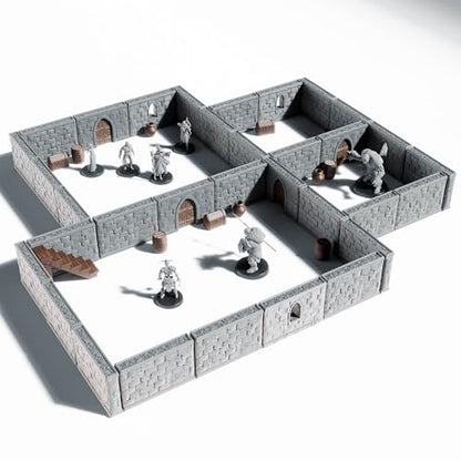 Dungeon Walls Modular DND Terrain Set - 48 Piece Tabletop Role-Playing Scenery - 28mm Scale, Includes Walls & Accessories - Perfect for Dungeons & Dragons, Pathfinder, & RPG Tabletop Games
