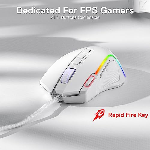 Redragon M612 Wired RGB Optical Gaming Mouse 8000 DPI Remapping Keys | Cable-Free 0 Delay, Redefine Keybinding Macro, Vibing Backlight, Ergonomic Grip Body Comfort - color: White, style: Wired