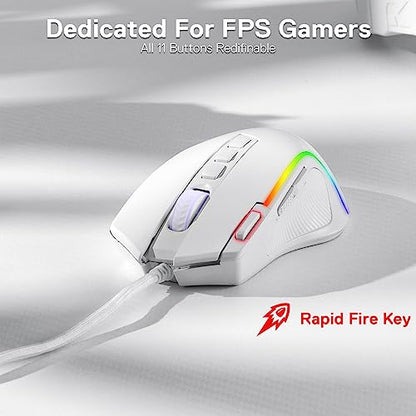 Redragon M612 Wired RGB Optical Gaming Mouse 8000 DPI Remapping Keys | Cable-Free 0 Delay, Redefine Keybinding Macro, Vibing Backlight, Ergonomic Grip Body Comfort - color: White, style: Wired