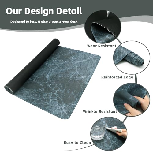 Baziabbo Desk Mat,XXL Extended Large Mouse Pad,Gaming Mousepad with Stitched Edge,Non-Slip Rubber Base Keyboard Desk Pad for Home Office Study Game (Blue Marble) - color: Blue Marble