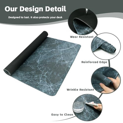 Baziabbo Desk Mat,XXL Extended Large Mouse Pad,Gaming Mousepad with Stitched Edge,Non-Slip Rubber Base Keyboard Desk Pad for Home Office Study Game (Blue Marble) - color: Blue Marble