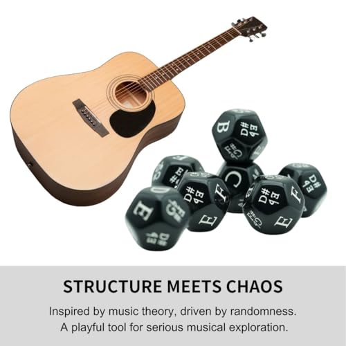 Music Dice Set – 7 Black 12-Sided Dice with Twelve-Tone Scale (12-TET) – Perfect for Composition, Improvisation, Music Education & Teaching – Includes Velvet Carry Bag