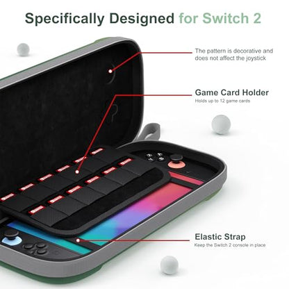 STARTRC GAMES Slim Carrying Case for Nintendo Switch 2 2025, Hard Shell Travel Case with 12 Game Card Slots, Portable Carry Bag for Switch 2 Console Green - color: Green