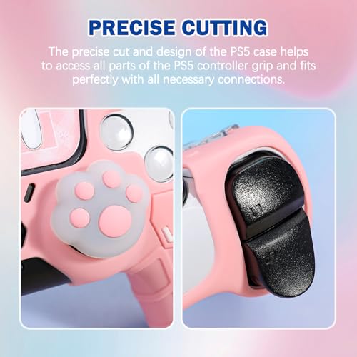 DLseego Protective Cover for PS5 Controller, Soft Silicone Ergonomic Anti-Slip Controller Case Skin with 2 PCS Thumb Stick Grip Caps and 1 PCS Touch Pad Sticker- Pink - color: Pink