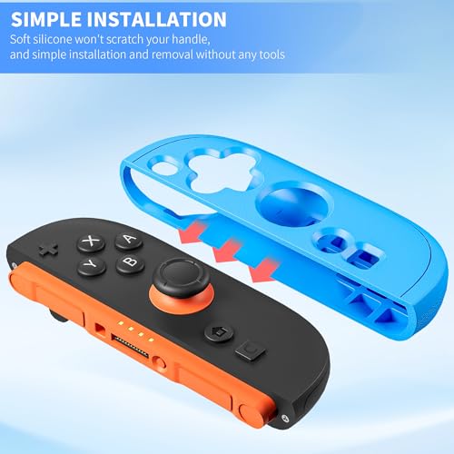 PAWDIARY [2 Pieces Switch 2 Controller Case Silicone Softshell, Anti-slip Switch 2 2025 Grip Cover Protector and 2 Thump Caps, Ergonomic Comfort Handheld Controller 2 Skin - Blue - color: Blue-Blue