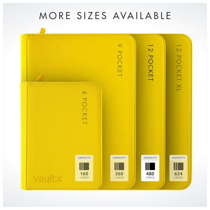 Vault X 12 Pocket Zip Trading Card Binder 480 Cards Exo-Tec (Yellow) | Holds 480 standard-size TCG cards in 20 side-loading 12-pocket pages. Padded, water-resistant Exo-Tec cover. - color: Yellow, size: 12 Pocket