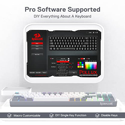Redragon K628 Pollux 75% Wired RGB Gaming Keyboard, 78 Keys Compact Mechanical Keyboard w/100% Hot-Swap Socket, Free-Mod Plate Mounted PCB & Dedicated Arrow Keys, Quiet Red Switch - color: White & Grey 75% Wired