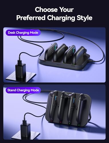 JSAUX Joy-Con Charger for Nintendo Switch 2, 4-in-1 Magnetic Charging Dock | LED Charging Indicator, Adjustable Stand, Fast Magnetic Charging, USB C Cable Included