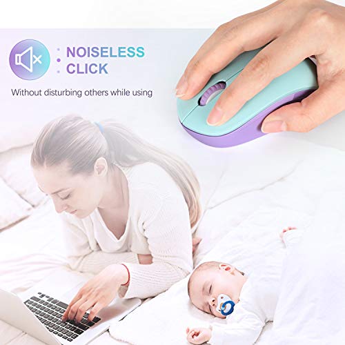 seenda Wireless Mouse for Laptop, 2.4G Noiseless Mouse with USB Receiver - Optical Tracking Portable Computer Mice for Chromebook, PC, Tablet, Windows System, 24 Months Battery Life -Mint Green&Purple - color: Mint Green and Purple