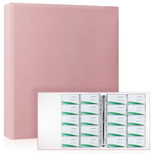 BYSTER A4 Business Card Organizer, PU Leather Card Binder with 30 Pack Sleeves (600 Pockets), Business Card Holder Book for Credit Cards, Membership Cards, and More - Pink - color: Pink