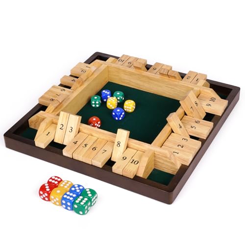 Kvintes 12 Inch Shut The Box Dice Game – Wooden Tabletop Board Game with Felt Mat, 10 Number Tiles & 8 Dice, Classic Bar Game, Family Game Night, Travel Game for Adults
