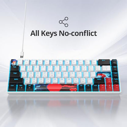 Protable 60% Percent Gaming Keyboard Mechanical, Mini Compact Ice-Blue LED Backlit 68 Keys Wired Office Keyboard with Red Switch for Mac/Win/PS4/PS5（68White/red Switch） - color: 68White/red Switch