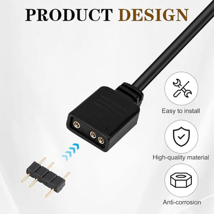 4 Pack ARGB 1 to 3 Extension Cable, 3-Pin to SM 3-Pin Female Adapter with Adapter pin, 5V Addressable RGB Extension Cable for PC Fans and LED Strips, Motherboard Sync (0.98 FT/ 30 CM Each) - color: 1-to-3 5V 3pin female to female