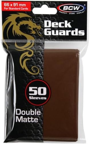 BCW Deck Guard - Double Matte Brown Card Sleeves | Acid-Free, Archival-Safe, No PVC | Anti-Glare Matte Finish | Fits Standard 2½" x 3½" Game Cards | Durable Deck Protector Sleeves | 50 Ct