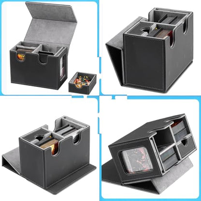 MTG Deck Box for Commander with Dice Tray,Designed for MTG Commander | Card Deck Box Fits 200+ Double Sleeved Cards,Card Storage Box with 3 Dividers 2 card holder - color: Gray