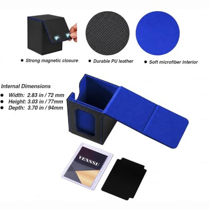 Venssu MTG Deck Box for Commander Display,Card Deck Box Fits 100 Double Sleeved Cards,TCG with 2 Dividers and 1 Toploader (BLACK/BLUE) - color: BLACK/BLUE