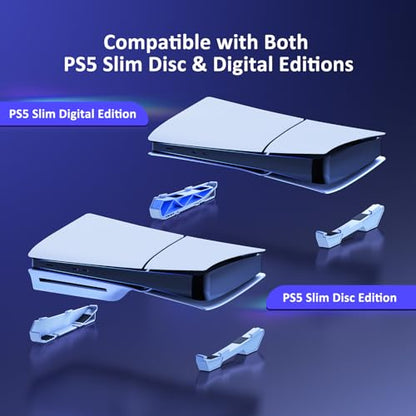 NexiGo PS5 Accessories Essential Kit, PS5 Slim Accessories Horizontal Stand (White), [Minimalist Design], Silent Enhanced Cooling Fan with Adjustable Speed, with USB 3.0 Port - for New PS5 Slim