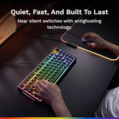 GLORIOUS Gaming Keyboard GMBK 75% - Swappable MX Compatible keycaps, Detachable USB Cable, IP57 Water and dust Resistant, 10 Zone RGB Lighting, Quiet switches - 321x137x41 mm - English QWERTY Layout - color: Black, size: GMBK Prebuilt (75%)