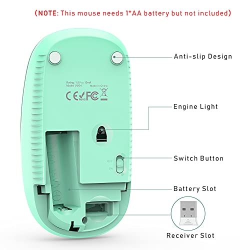 VssoPlor Wireless Mouse, 2.4G Slim Portable Computer Laptop Mouse with Nano Receiver Quiet Silent Optical Mice for Notebook, PC, Laptop, Computer-Blue and Green - color: Blue and Green