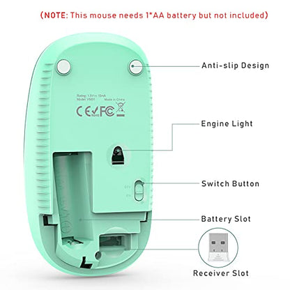 VssoPlor Wireless Mouse, 2.4G Slim Computer Laptop Mouse, Blue and Green | Portable Mouse, Plug & Play USB Nano Receiver, Quiet Silent Optical Mice for Notebook, PC, Laptop, Computer, Windows, Mac - color: Blue and Green